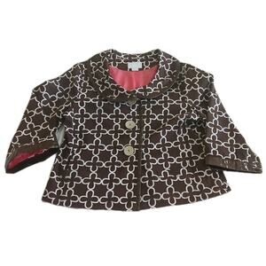 Debra deRoo Jacket Womens Large Brown Floral Crop 3/4 Sleeve Peter Pan Collar